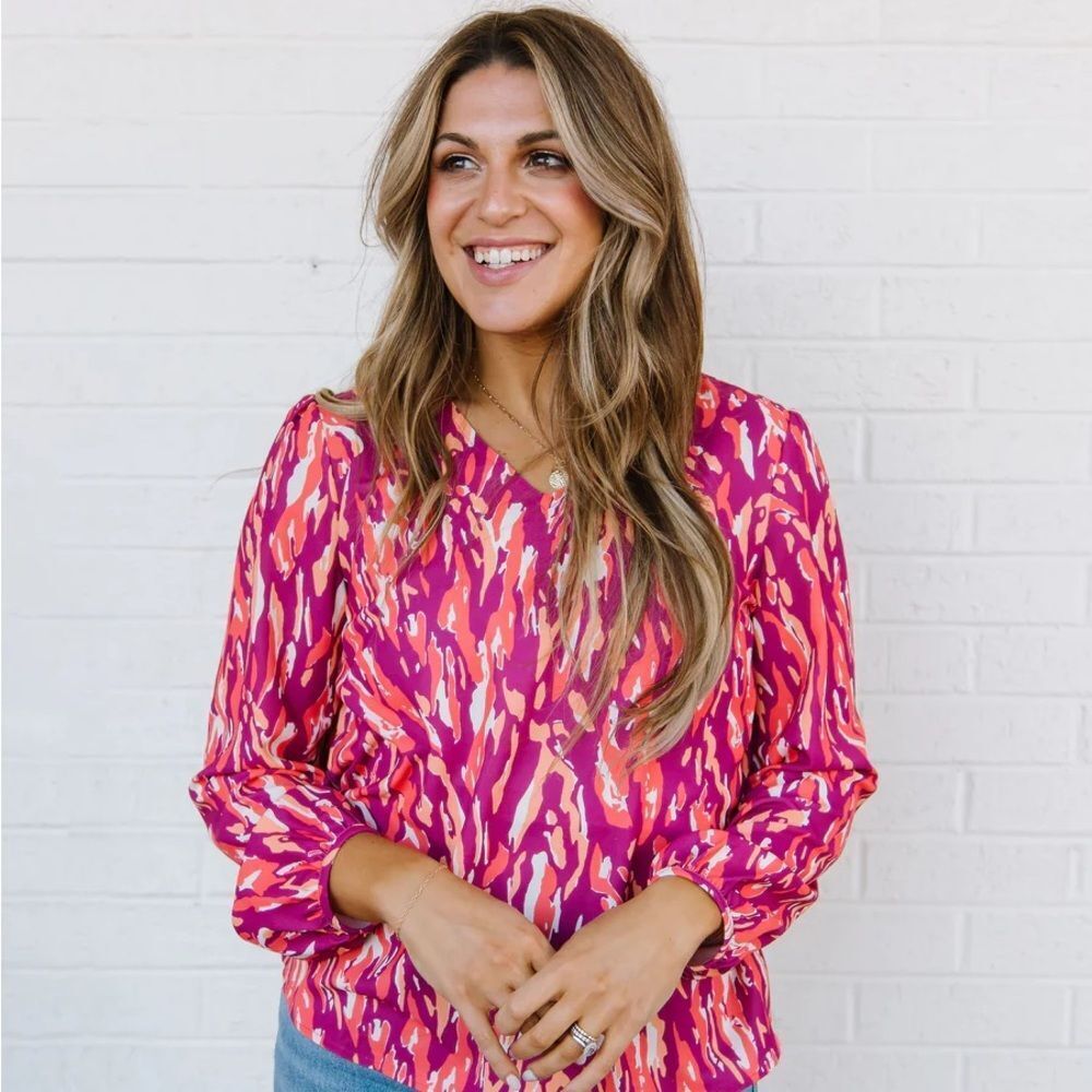 NWT Michelle McDowell Jamie Top – Tiger Tail Violet Print (Size S)